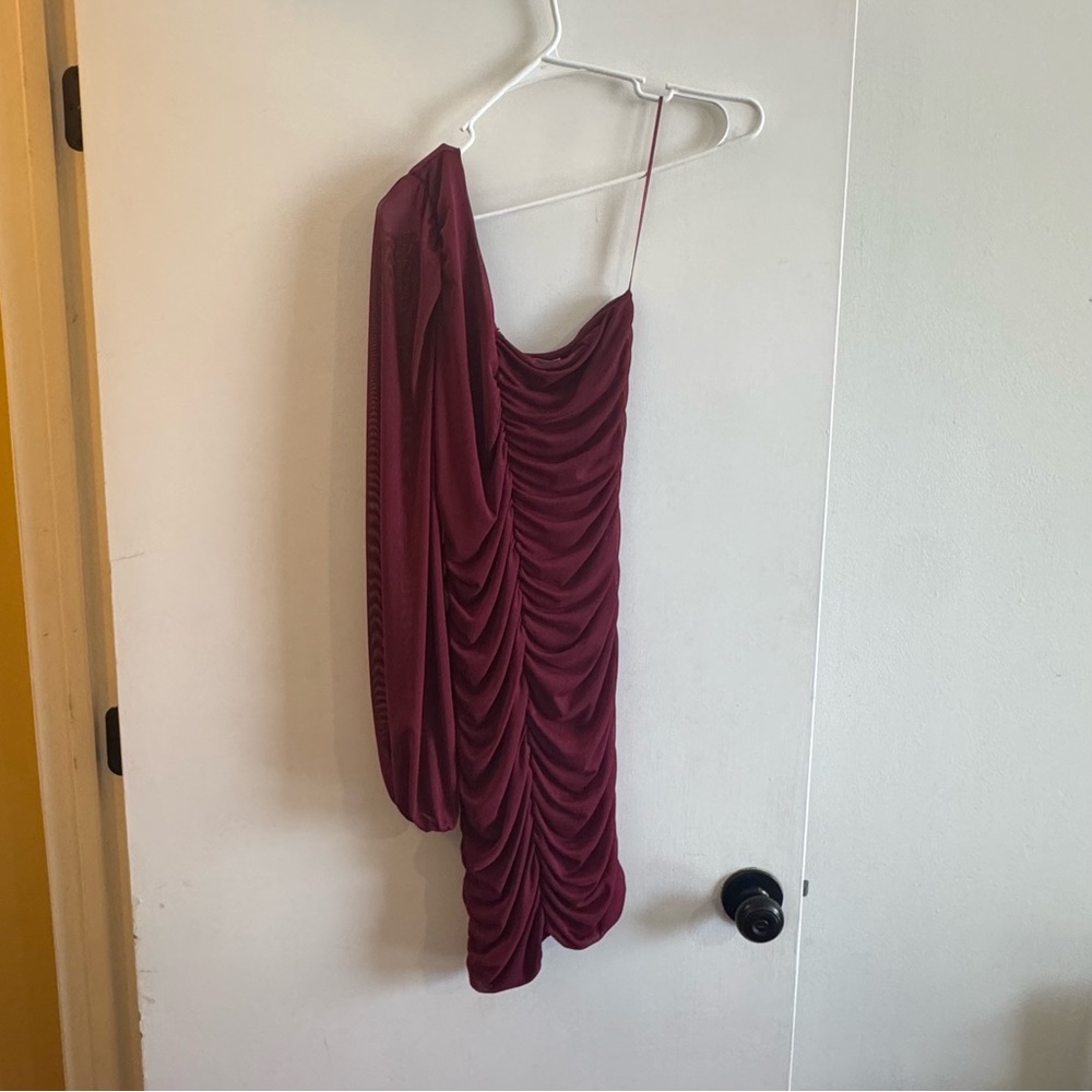 Chelsea28 Red Asymmetrical Ruched Cocktail Dress